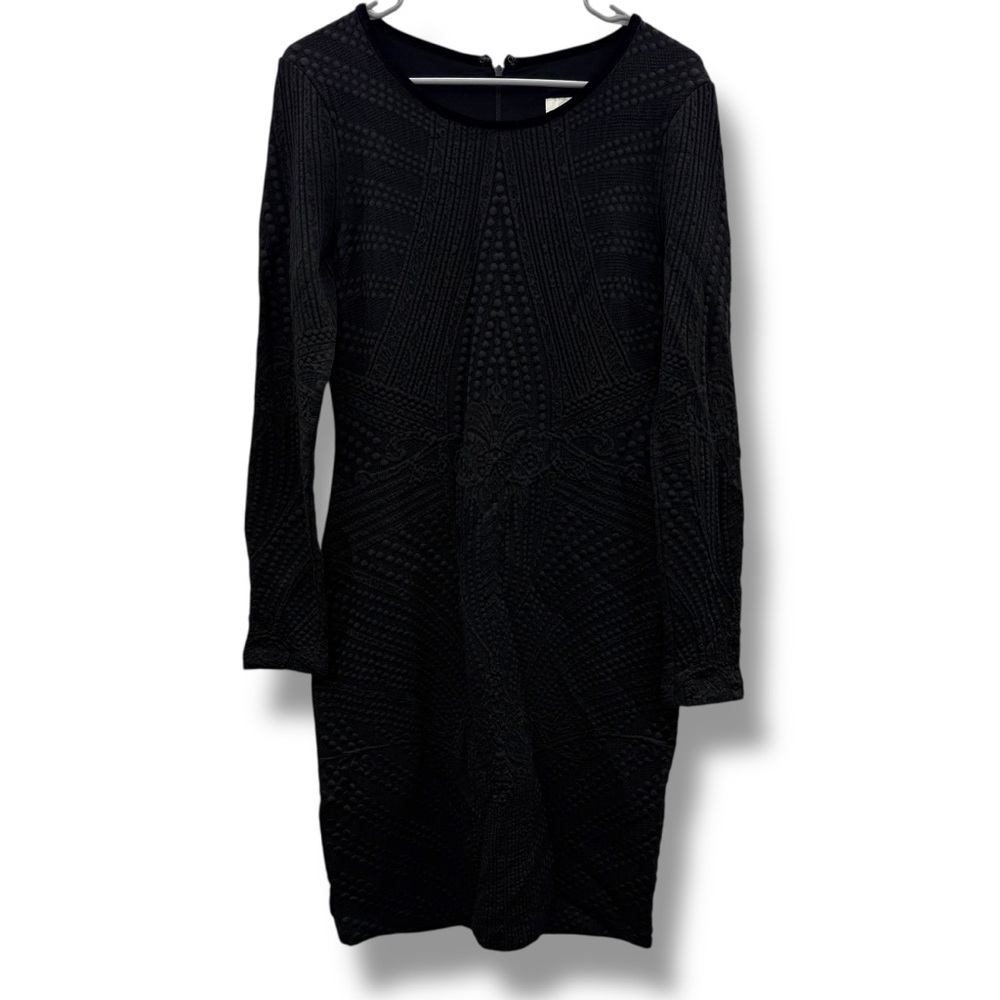 Reiss Ewelina Textured Black Long Sleeve Bodycon Knee Length Dress Sz 8 Back Zip